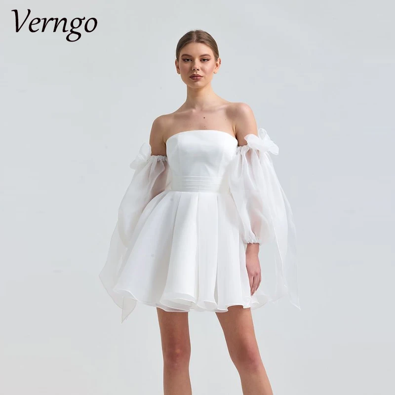 Verngo Short Wedding Dress 2024 Strapless Detachable Sleeves Organza Bride Party Dresses A-line Bridal Gown vestido de novia