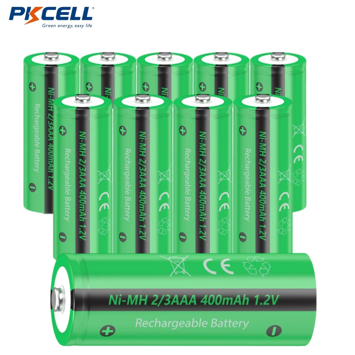 10PCS Ni-MH 1.2V 2/3AAA Rechargeable Battery 400mAh Button Top Ni-MH 2/3AAA Size Rechargeable Batteries for Lights