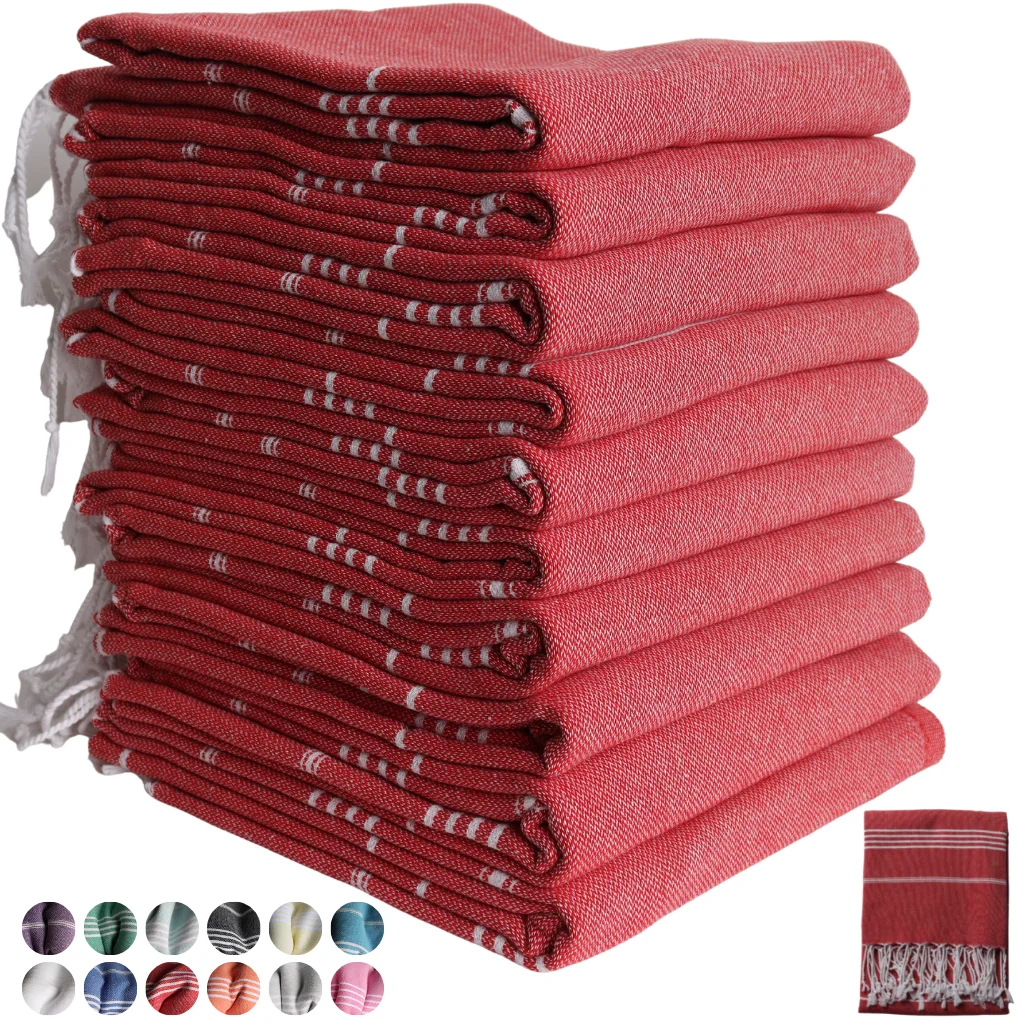 Pack of 10 Originally Turkish Beach Towels Shipping from Turkey Manufacture Puskul Textile - Soft 100% Cotton Hammam Peshtemal