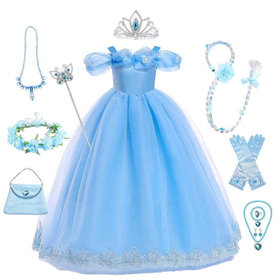 Robe Longue Bleue pour Fille, Tenue de Noël, ixd'Anniversaire, Costumes de Cosplay Cendrillon, Papillon, Nouvel An