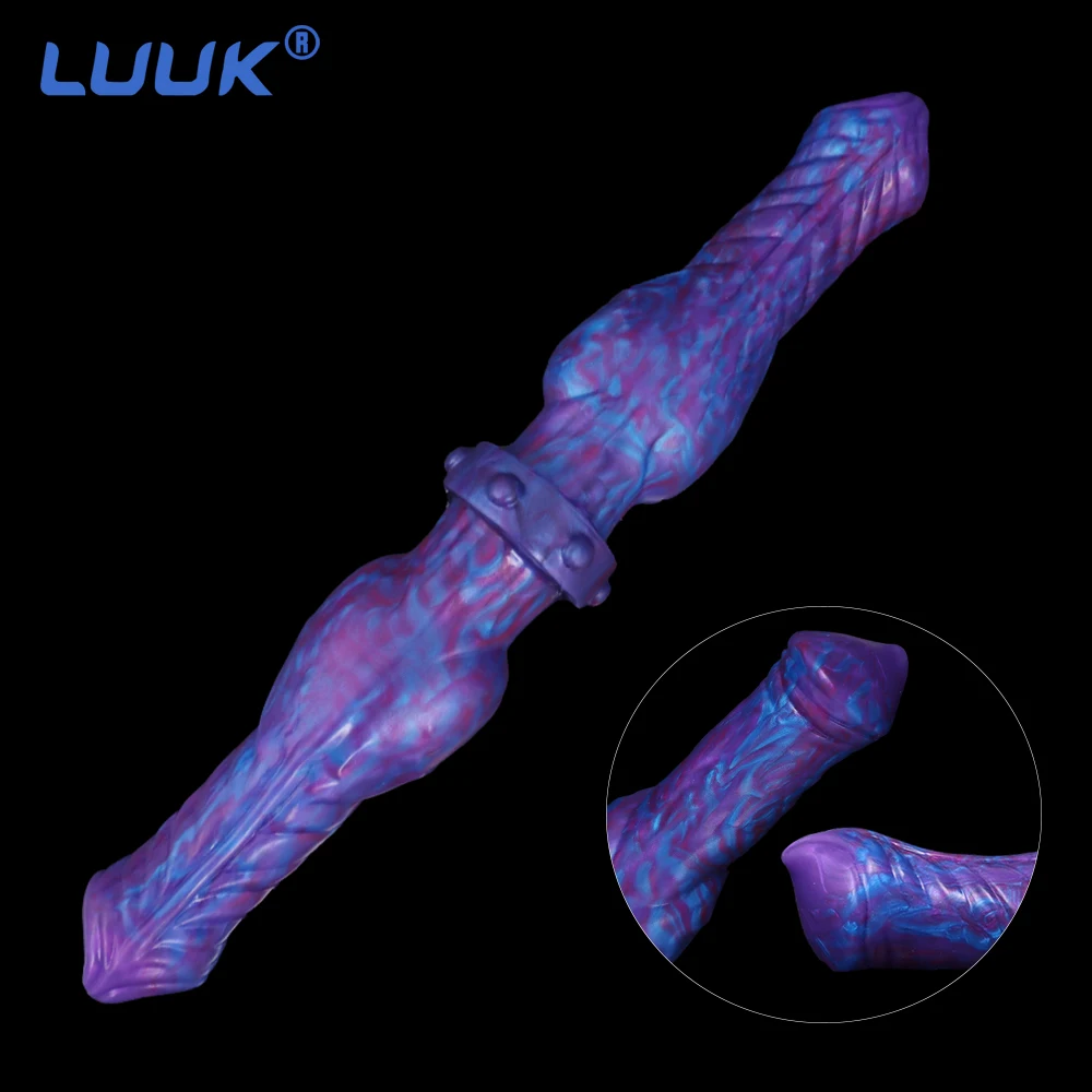 LUUK Blue Demon Doppia Testa Dildo Animale Cane Realistico Pene Lungo Nodo Enorme Spina Anale Massaggio Della Prostata Lesbica Sexy Adlut Shop