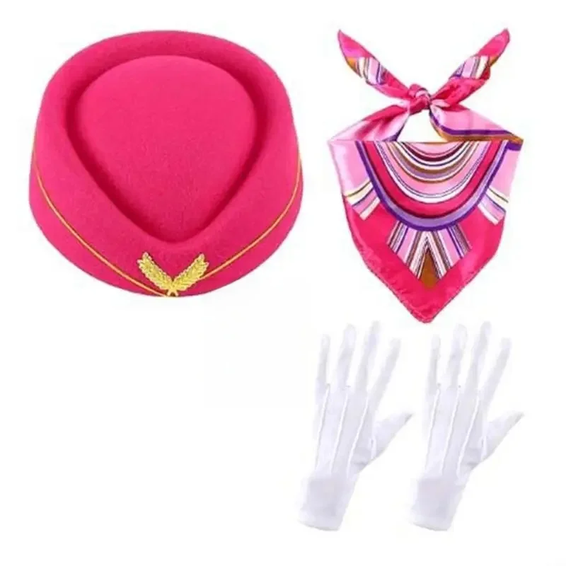 Y3NE 4PCS Kostium dla kobiet Akcesoria Akcesoria Flight -Hat Rękawica Salik Maskarady Air Hostess Cosplay Cosplay Costume — 2