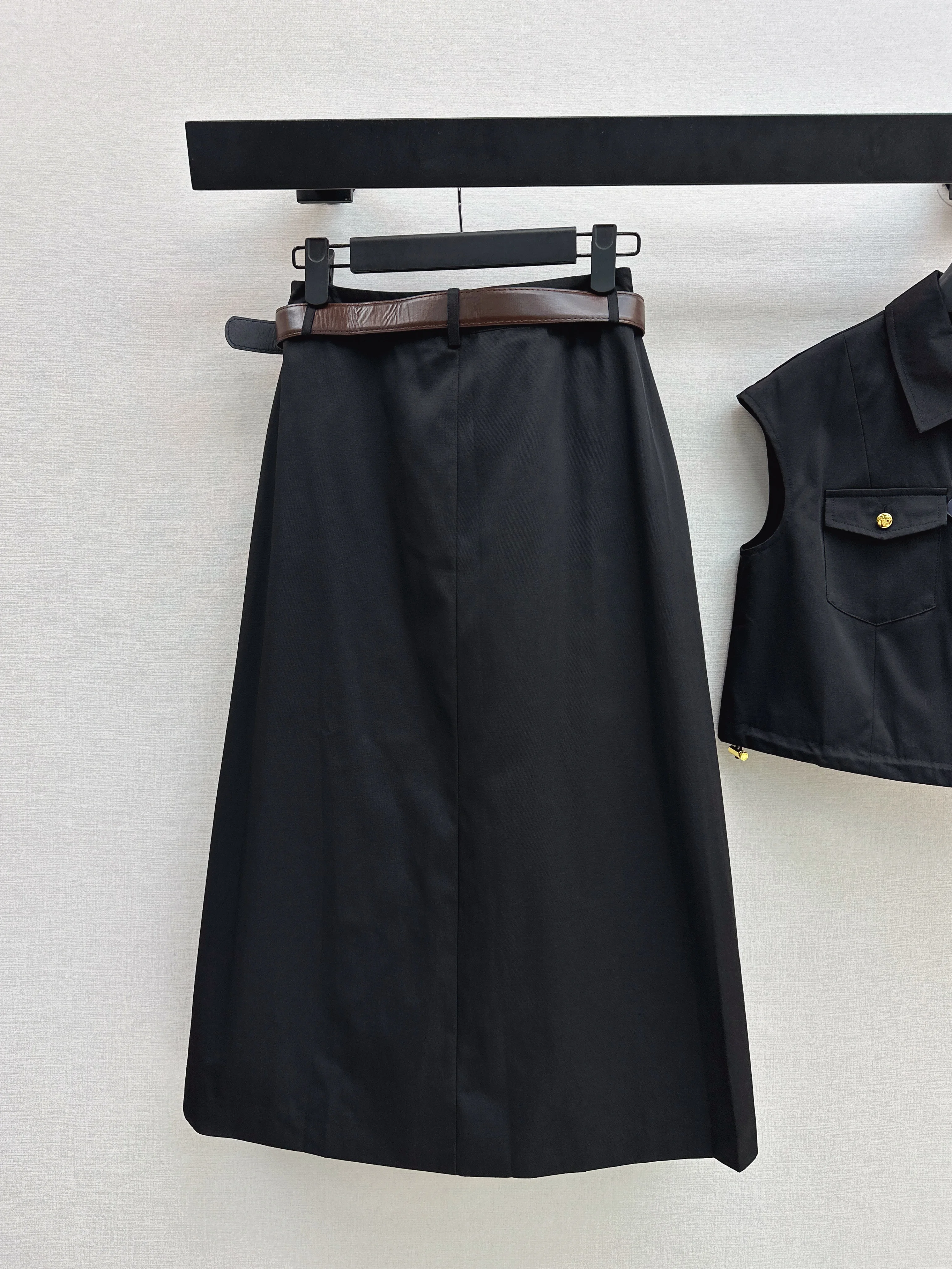 

Весенне-осенний женский модный комплект высокого качества: топ на молнии, повседневный жилет, прямая юбка с карманами и поясом QQ35