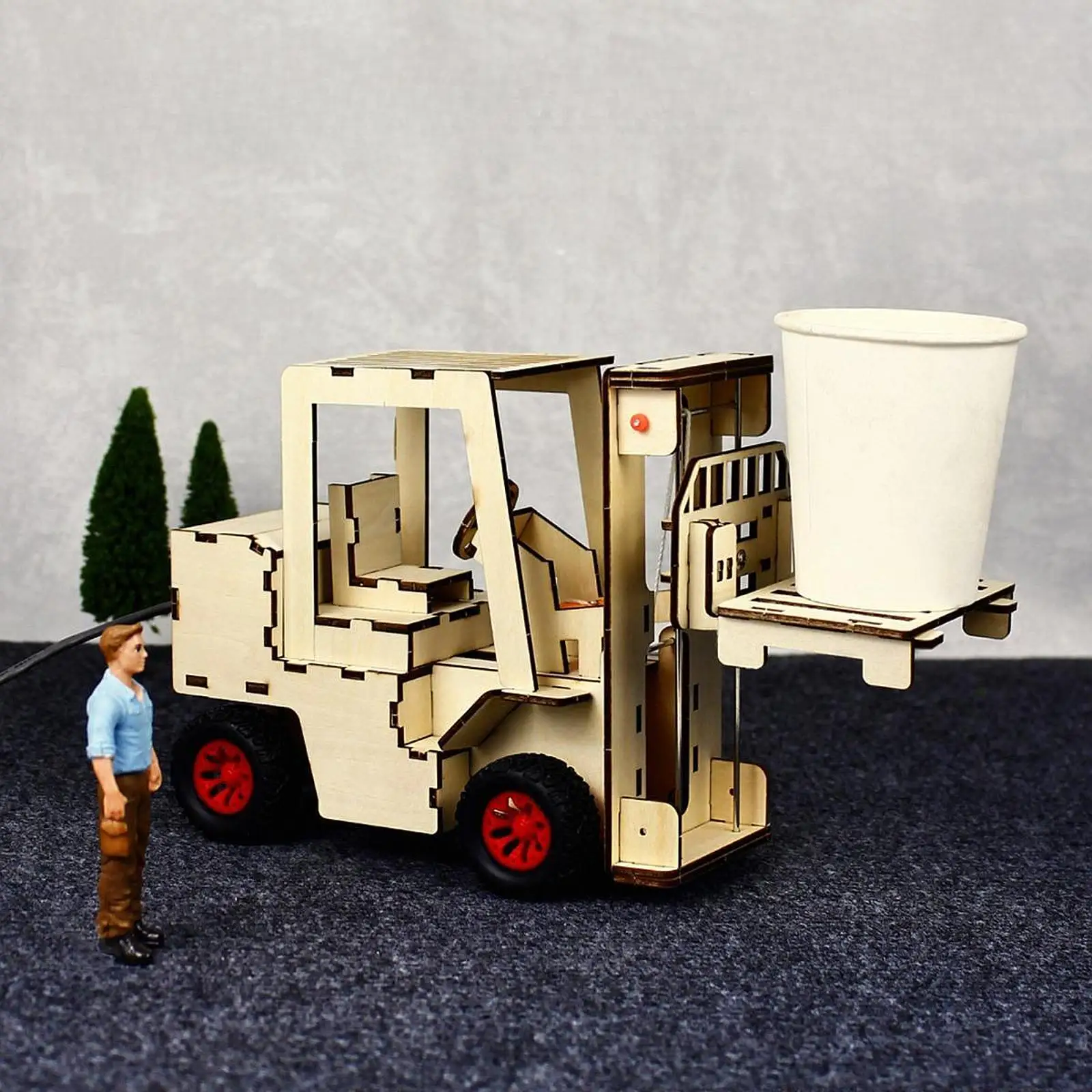 Drewniane zabawki mechaniczne do budowania, małe wynalazki, zestawy do eksperymentów naukowych, materiały DIY, zdalnie sterowany model wózka widłowego.