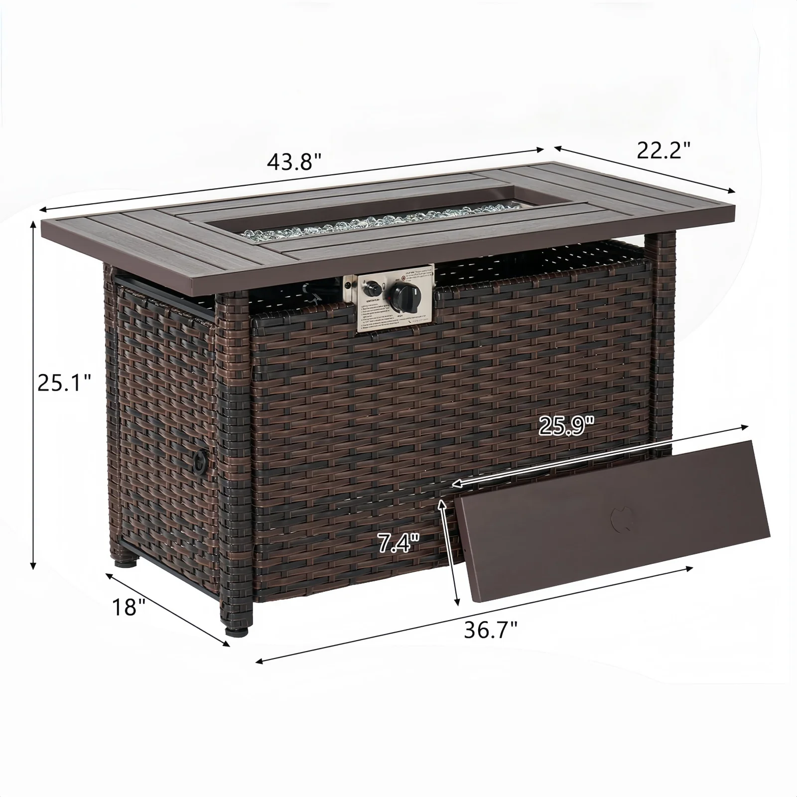 Nordivale 44'' Outdoor Wicker Gas Fire Pit Table, 50,000 BTU Propane Firepit with Lid, Patio Furniture Set for Backyard Poolside Garden (Brown) view 8