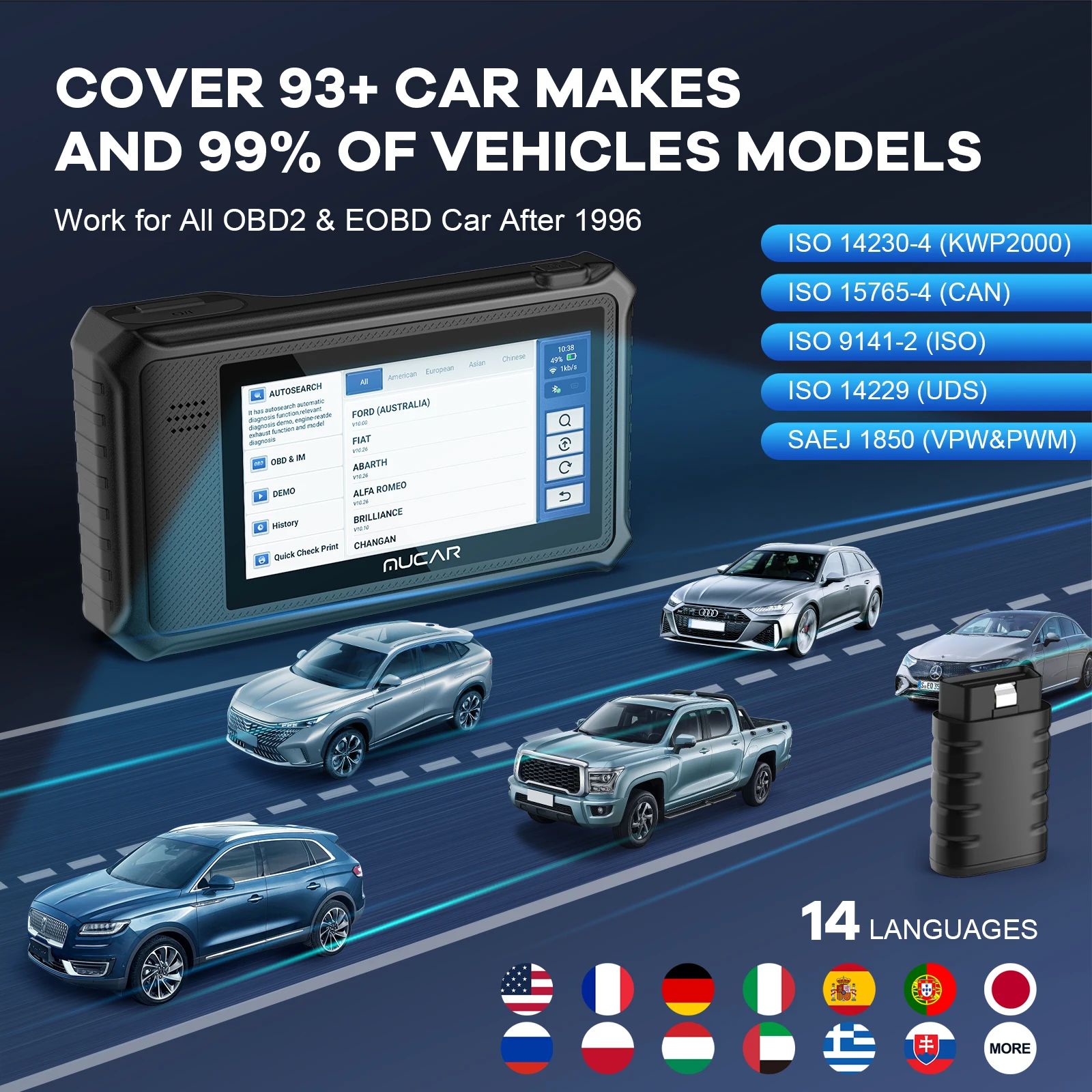 MUCAR VO6 OBD2 Professioneller Autoscanner, komplettes System, 28 Resets, ECU-Codierung, aktiver Test, lebenslanges kostenloses Update,