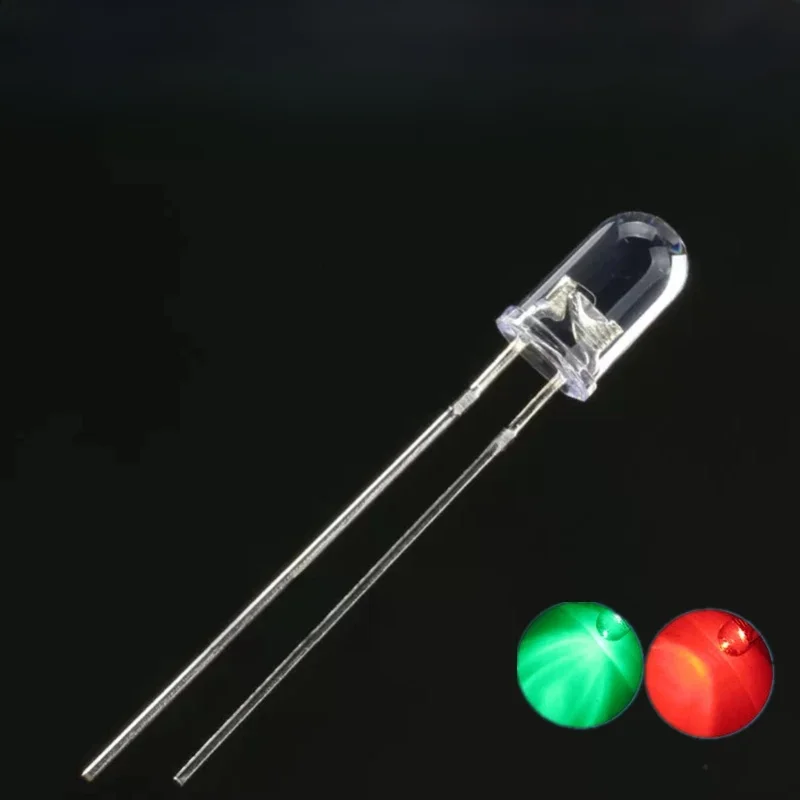 50 sztuk 5mm LED dwukolorowy przezroczysty czerwony/zielony niepolarny okrągły dioda elektroluminescencyjna dwa wtyczki DIP zestaw do samodzielnego montażu — zdjęcie 2