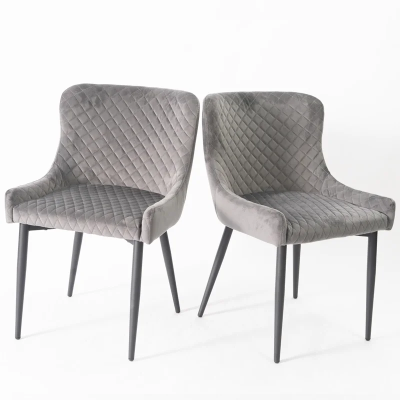 Set of 2 Grey Velvet Upholstered Dining Chairs with Metal Legs, Modern Accent Kitchen & Leisure Chairs