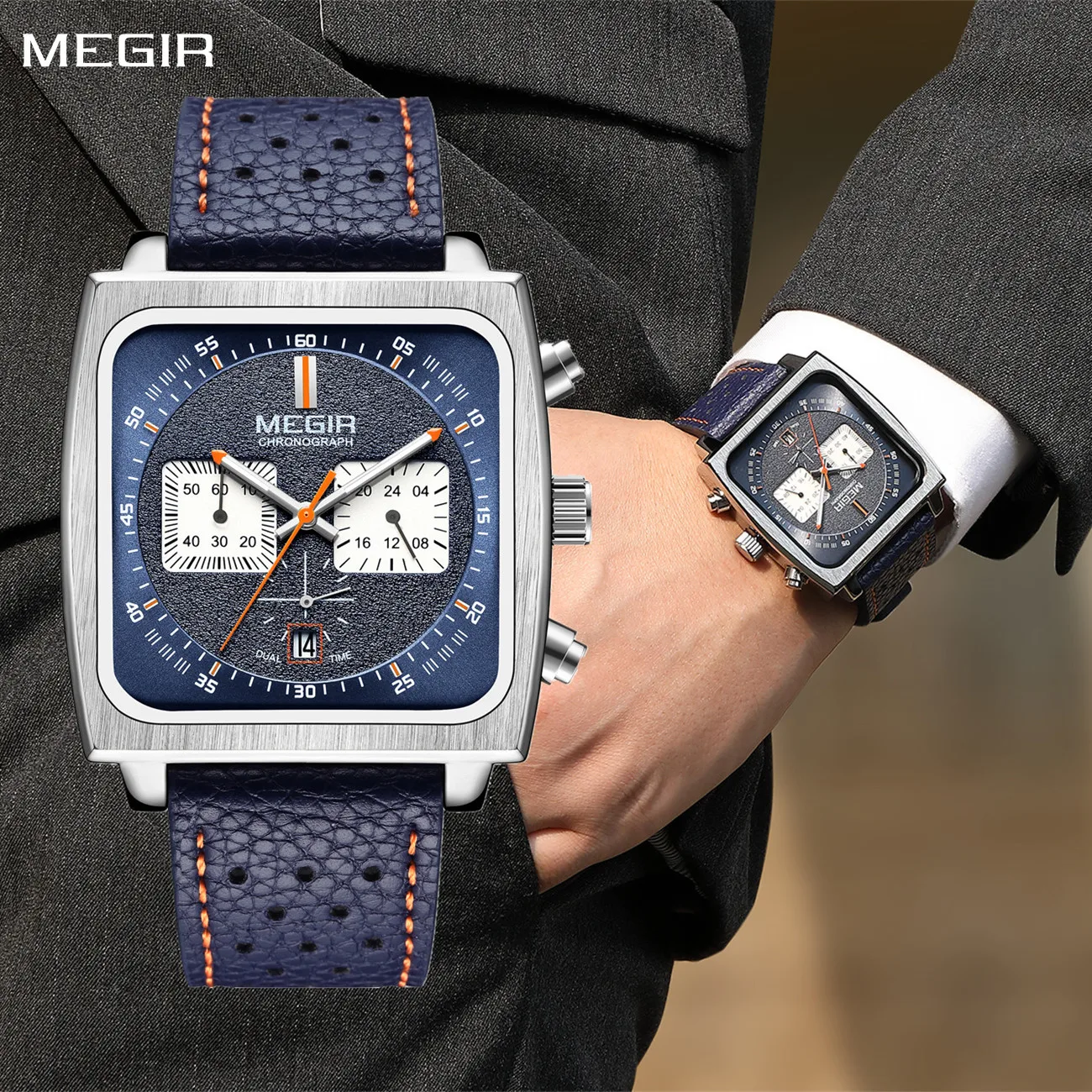 

MEGIR 100% Original Fashion Men Business Watch Chronograph Leather Sport Military WristWatch Luxury Luminous Clock Reloj Hombre