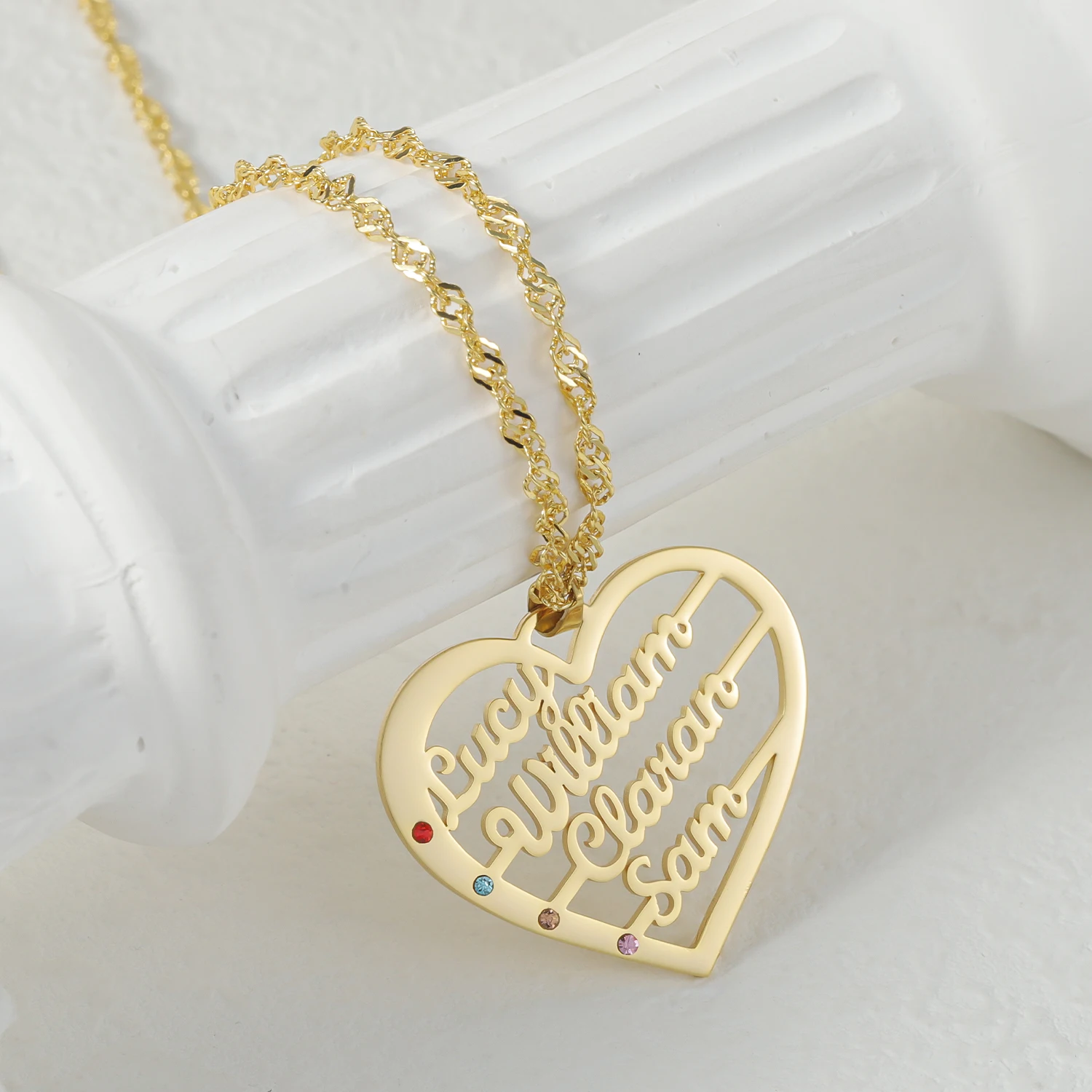 Ella Diamond Heart Necklace with Names in 18K Gold Plating Custom Name Necklace Gifts For Family Girlfriends Birthday Gifts