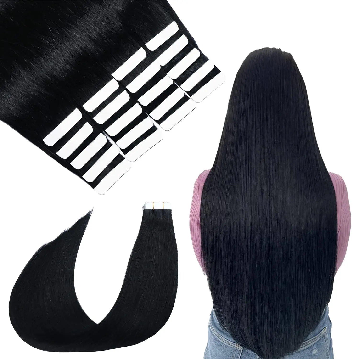 Tape in Hair Extensions Straight Human Hair 100% Real Remy Human Hair Extensions Seamless Skin Weft Glue in Human Hair Tape ins