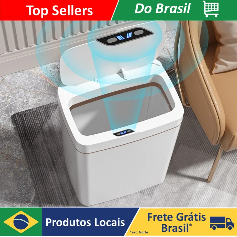 Lixeira com Sensor Automático Inteligente Abre Fácil em Toque Cesto Lixo Casa Quarto Banheiro Cozinha Escritório 16 Litros