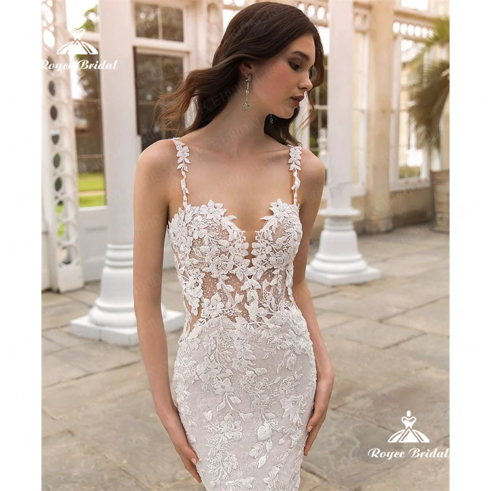 Roycebridal V Neck suknia ślubna syrenka 2025 koronkowa Backless pociąg kaplica suknia ślubna Vestidos de noviarobe de mariéevestido nov