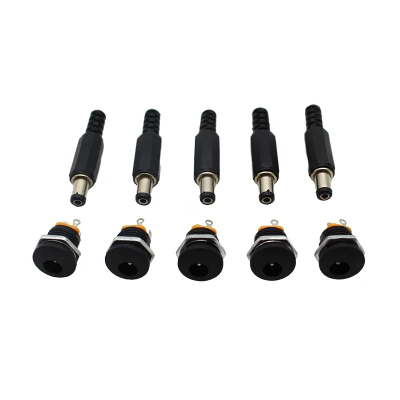 10 SZTUK (5 par) DC12V 5,5 x 2,1 mm Plastikowe wtyczki męskie DC022 Gniazdo zasilania DC Żeńskie gniazdo Śruba Nakrętka Złącze do montażu panelowego — zdjęcie 2