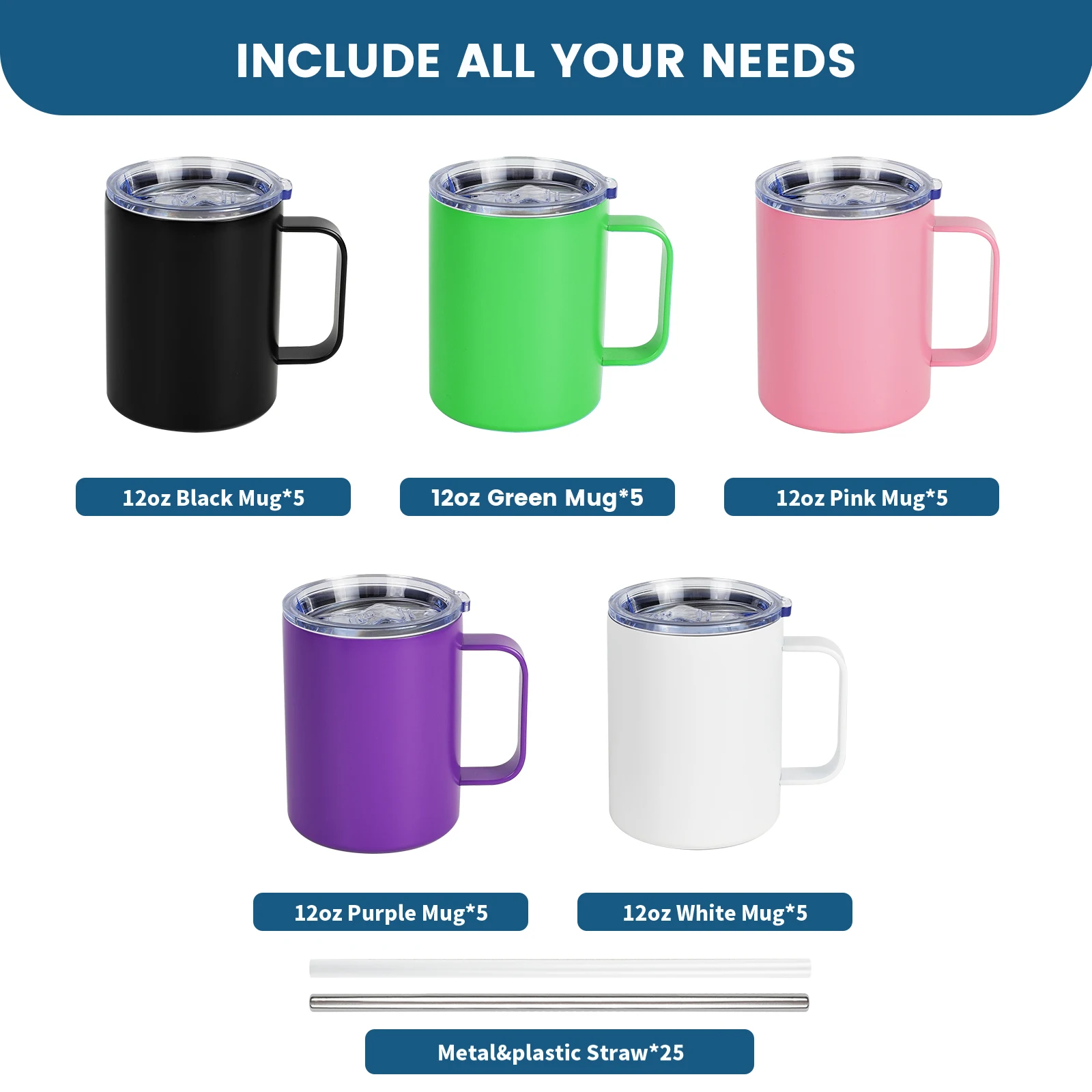 12OZ Powder Coated Tumbler Mug & Wine Tumbler,25 Pack,Insulated Vacuum Water Bottle,Perfect for Laser Engraved Customization