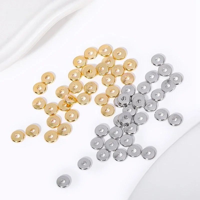 3/4/5/6MM 18K pozłacane okrągłe koraliki dystansowe płaskie mosiężne metalowe gładkie koraliki oddzielające do tworzenia biżuterii DIY akcesoria do bransoletek — 2