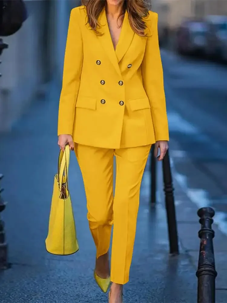 2 szt. Wiosenne marynarki garnitury moda jednolite spodnie garnitury biurowa dama dresy ZANZEA damskie eleganckie zestawy spodni roboczych OL — zdjęcie 2