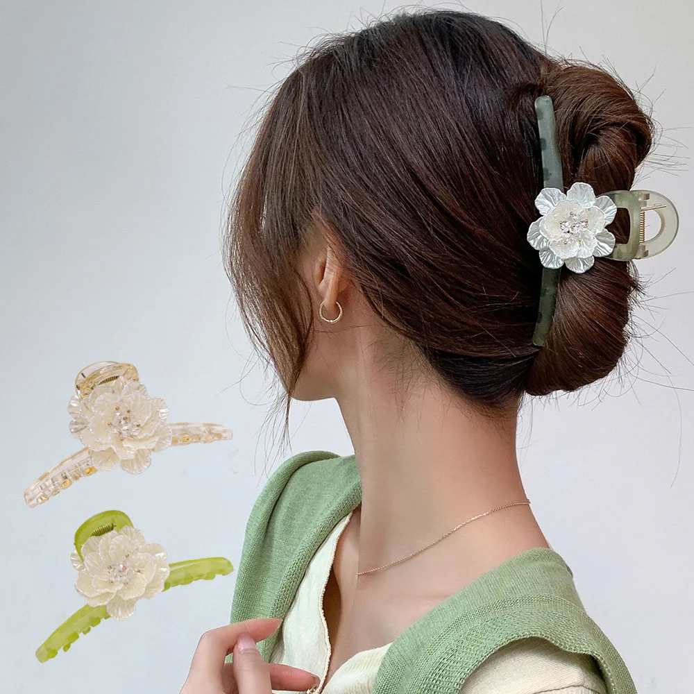 2 pieces flower FEMALE women hair CLAW CLIP hairpin long hair UPDO half-UP set