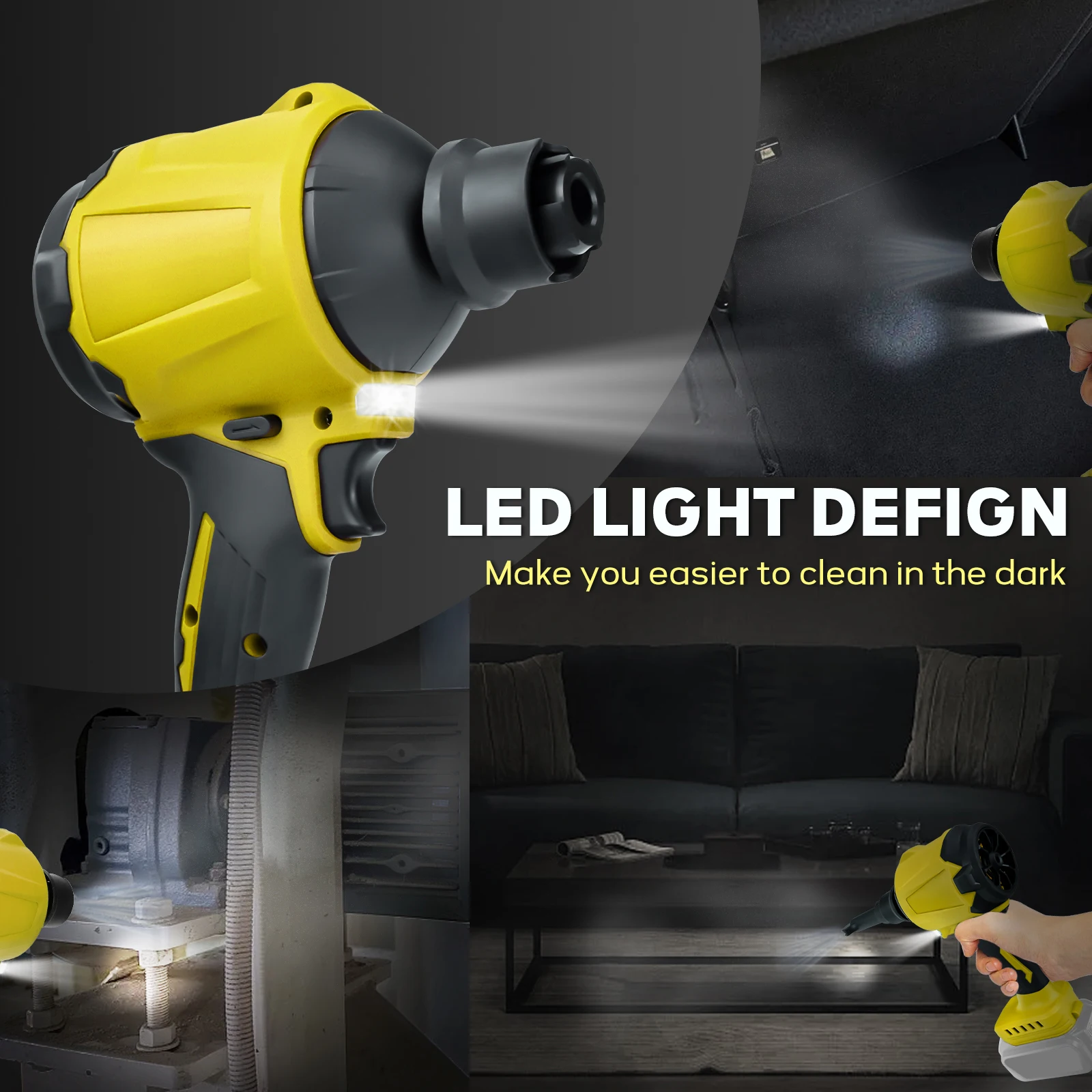 Soplador de polvo inalámbrico, soplador de hojas eléctrico sin escobillas, herramienta de vacío con luz LED para batería Dewalt de 20V (sin batería)