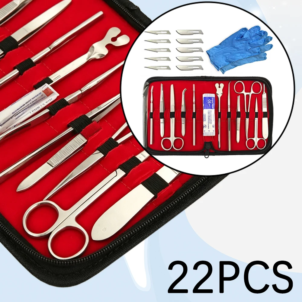 22Pcs Stainless Steel Dissection Kit Suture Practice Surgical Training Tools for Medical Students Clinical Professional Training
