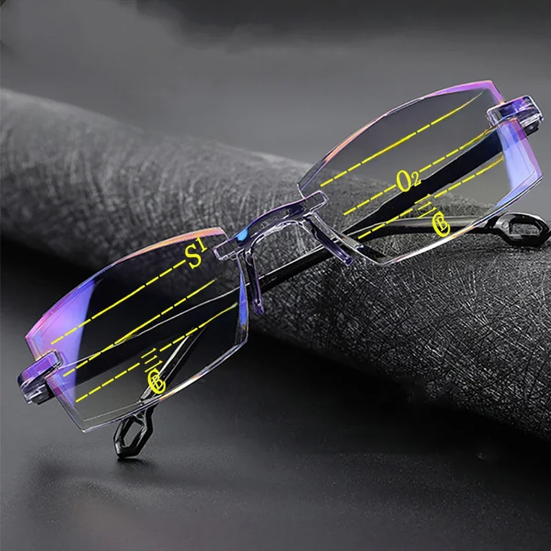 Lunettes de lecture bifocales progressives pour hommes, coupe diamant, blocage de la lumière bleue, multifocales, ultralégères, sans bords, nouvelle collection