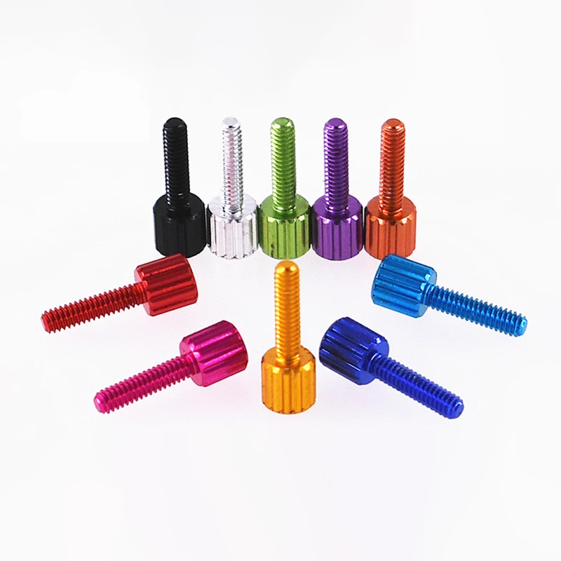 M2 x 4, 8, 12, 15mm 다채로운 알루미늄 합금 널링 엄지 나사, 손으로 조여주는 손가락 나사 DIY, 컴퓨터 케이스, 모델 비행기용, 5 개