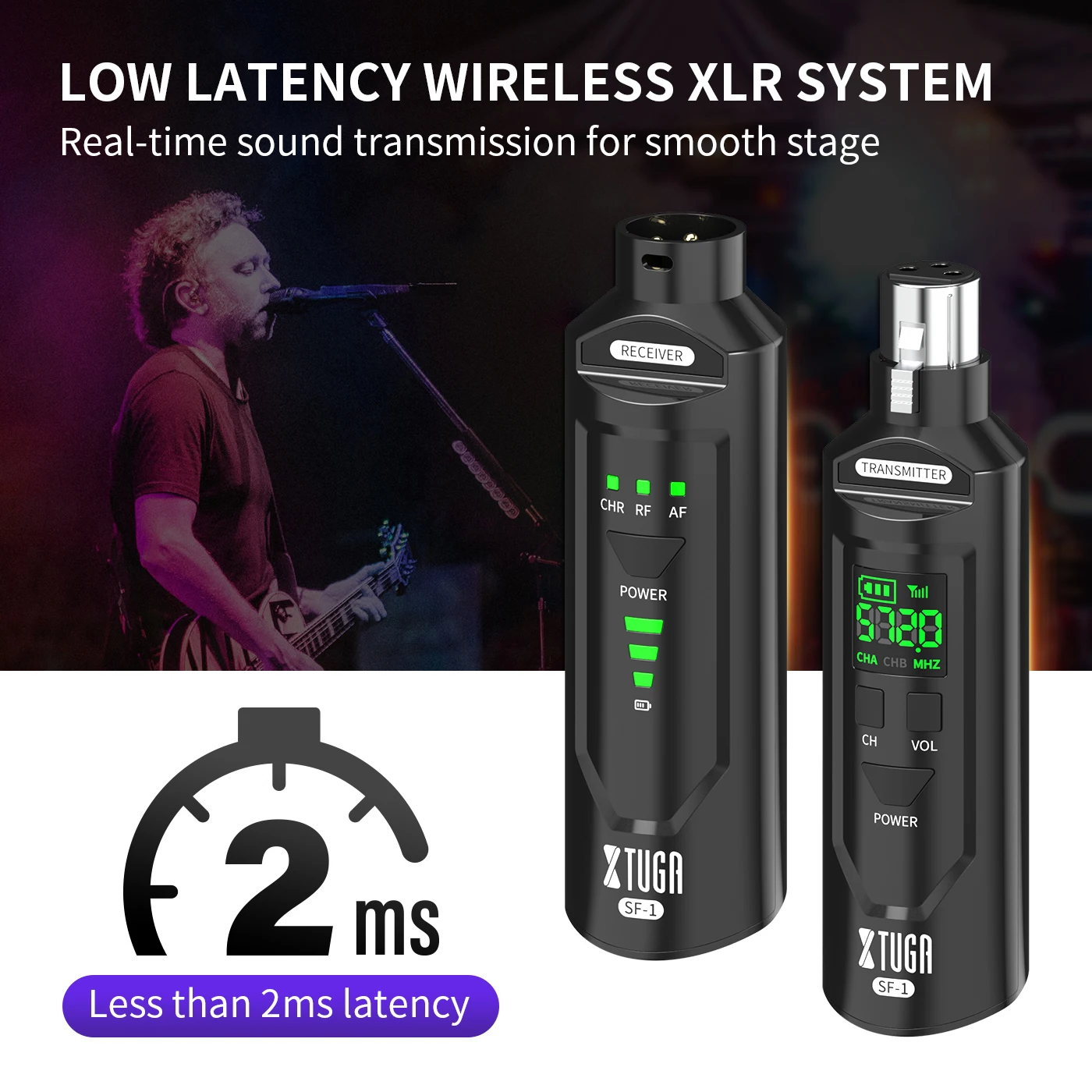 XTUGA SF-1 UHF Professional Microphone Wireless Converter XLR Rechargeable Transmitter Receiver for Dynamic/Condenser Microphone