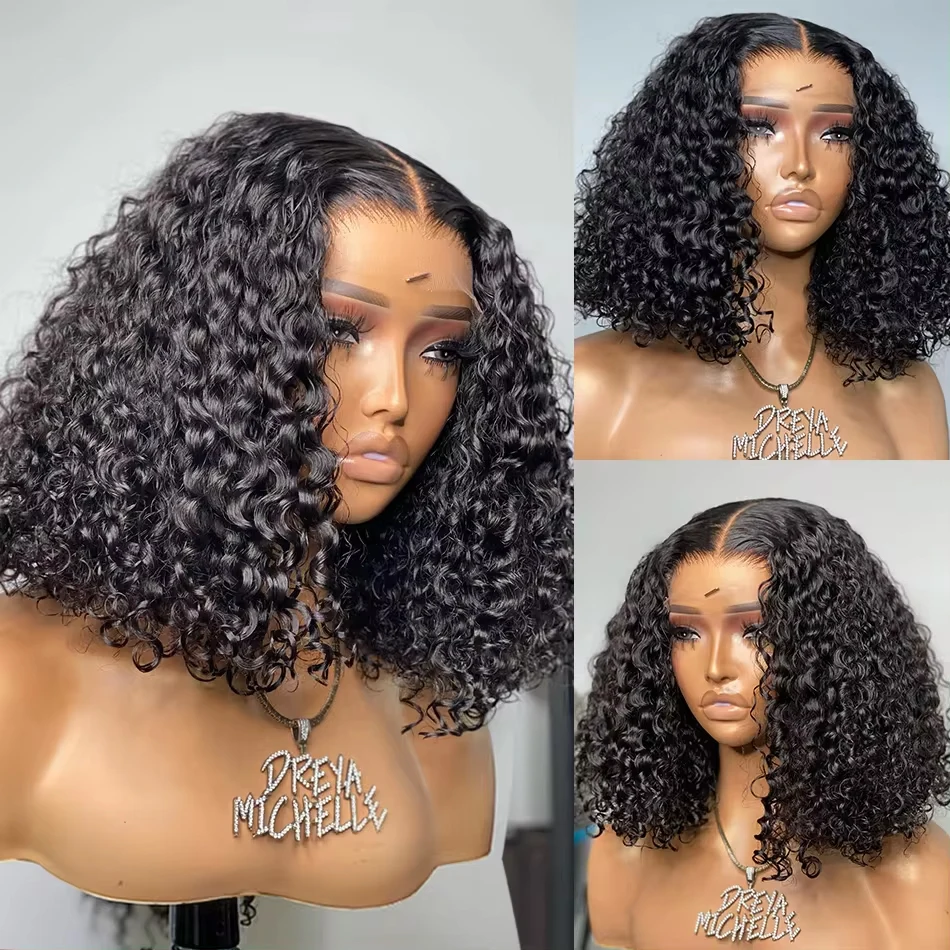 200% Curly Short Bob Wigs 13x4 Transparent Lace Front Human Hair Wig Brazilian Loose Deep Wave 4x4 Lace Closure Wigs For Women