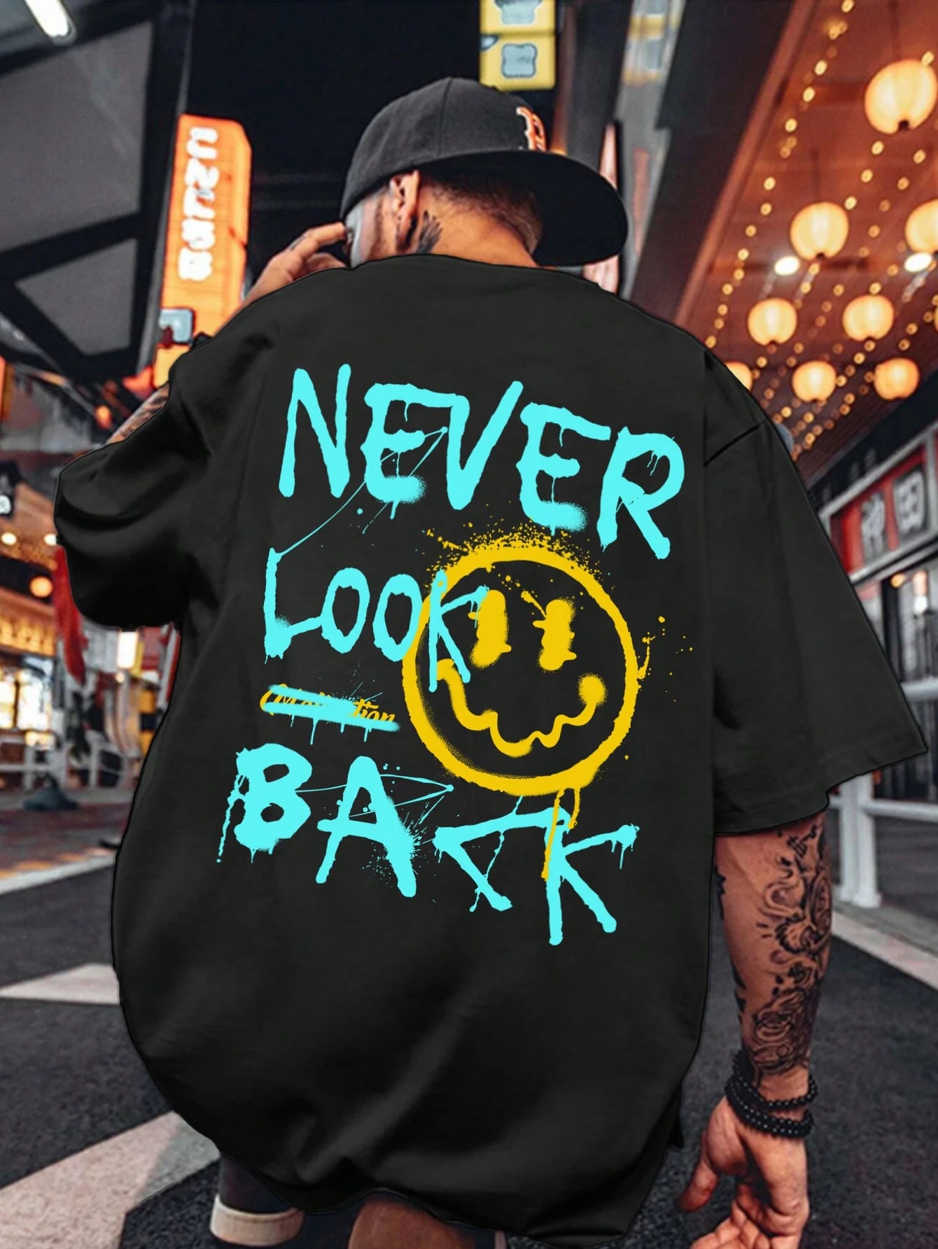 Men T-Shirts Baggy Crew Neck Drop Shoulder Short Sleeve Graphic Tee Smile Face Funny Street Summer