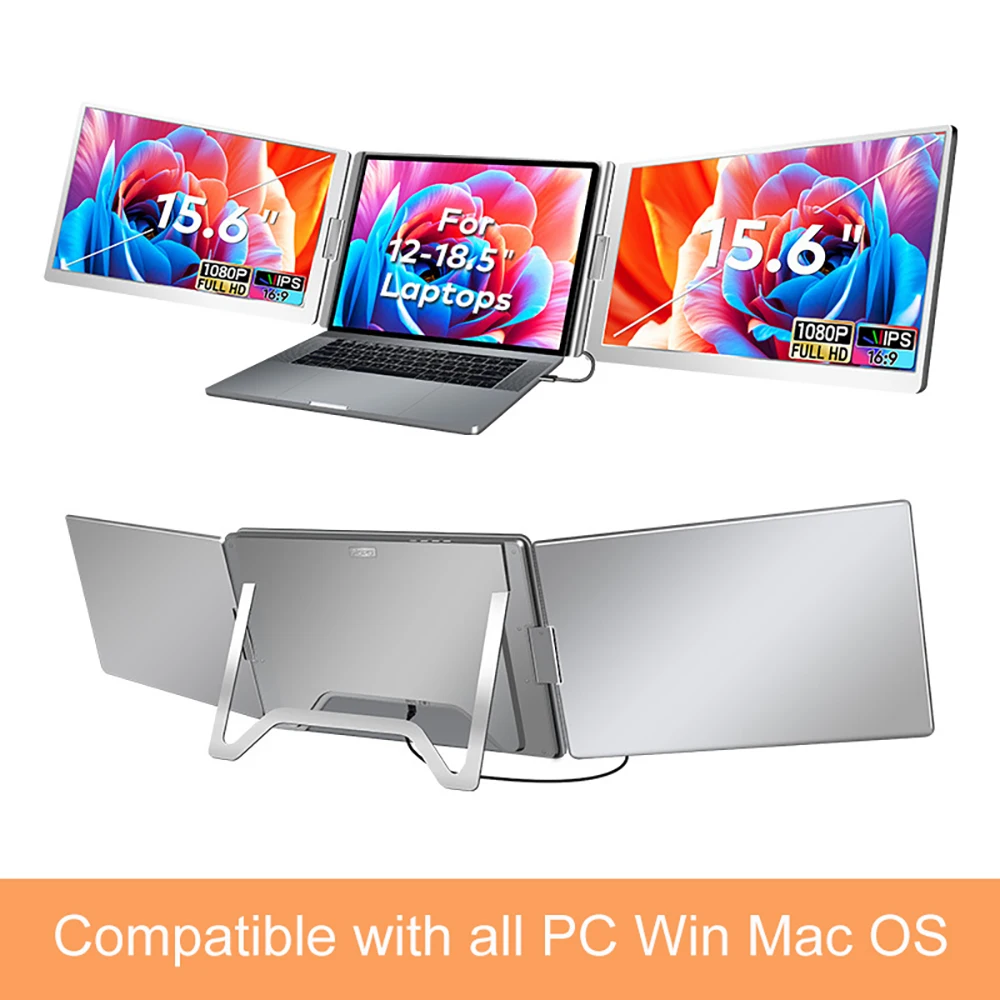 

15.6 Inch Dual Screen Display Extended Portable Monitor FHD Notebook Sub Screen Triple Screen Extender Compatible with All PC