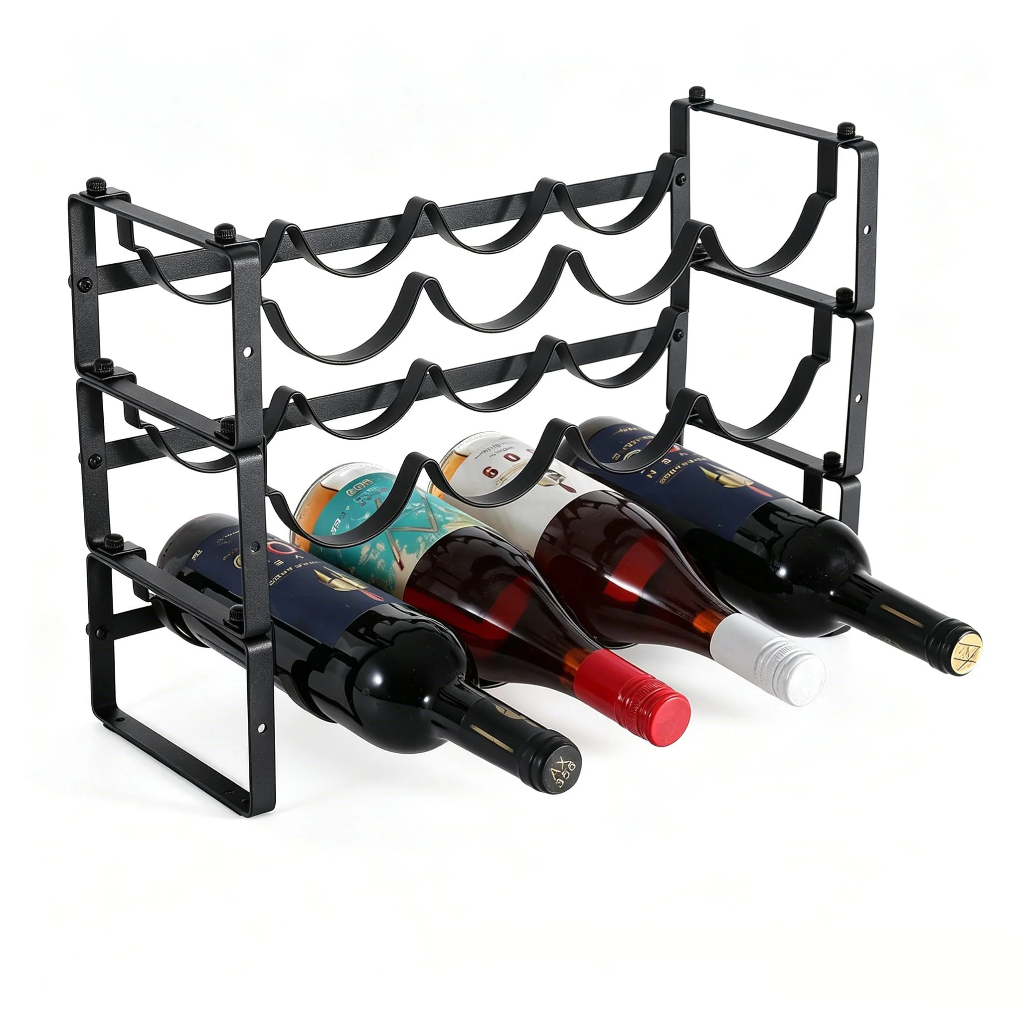 HiMISS Portabottiglie da banco a 2 o 3 livelli, espositore in metallo per bottiglie di vino, portabottiglie creativo da tavolo, mobiletto semplice per vino, da assemblare, per conservare fino a 8-12