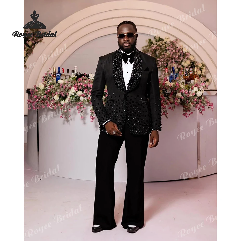 Beaded Two Piece Double Breasted Men's Suit Wedding 2026 Peak Lapel Evening Business Suit Customized trajes para hombre