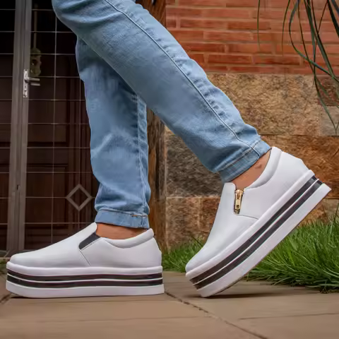 Tenis Slip On Feminino Sola Alta GuGi Plataforma Mácio Com Zíper SLIPF01-M
