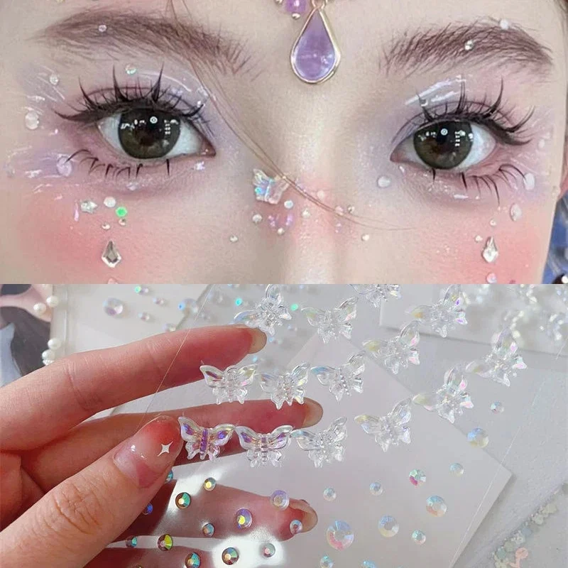 Autocollants de diamant acrylique 3D, patch de cristal papillon, pâte pour le visage, maquillage de scène, bijoux en biscuits, tatouage de perle de sirène, 1 à 6 pièces