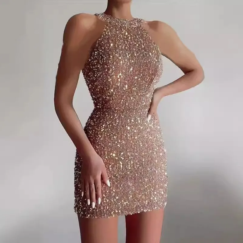 Sequins Mid Waist Gown a Line Cute Style with Sequined Sweet and Fresh Midi Length Single Foil Stamping Spring for Women
