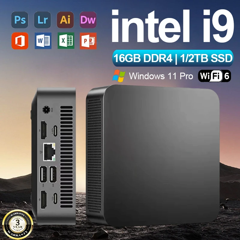 【Garantía de 3 años】 Mini PC Gamer Intel Core i9 8950HK 16GB RAM 1TB SSD Windows 11 Computadora para juegos PC de escritorio portátil i9 PC