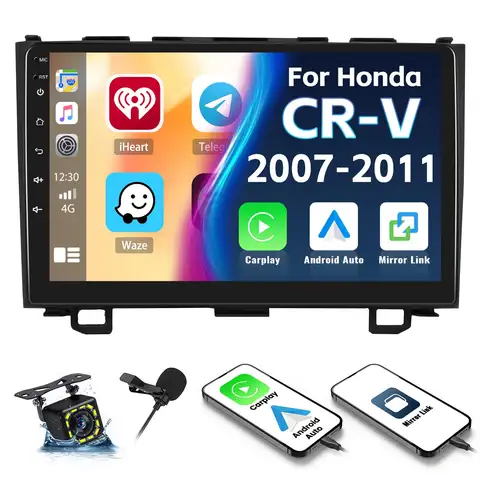 Android Radio for【Honda CRV 2007 2008 2009 2010 2011】with Wireless Carplay Android Auto Mirror Link, 9" Touch Screen Car Radio wireless Backup Camera Navigation
