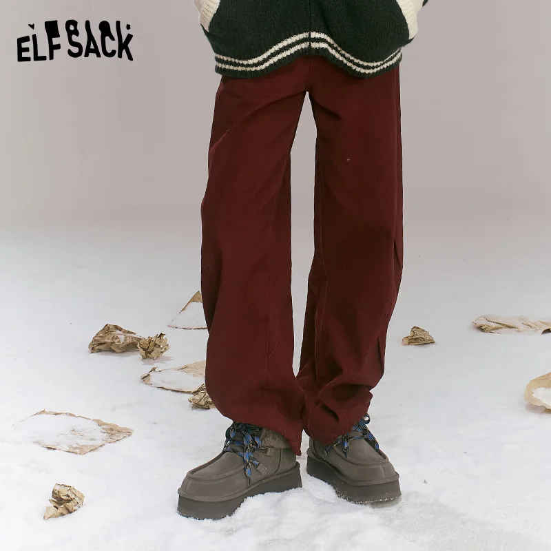 

ELFSACK 2024 Winter New Arrivals Loose retro trendy red wide leg jeans for women