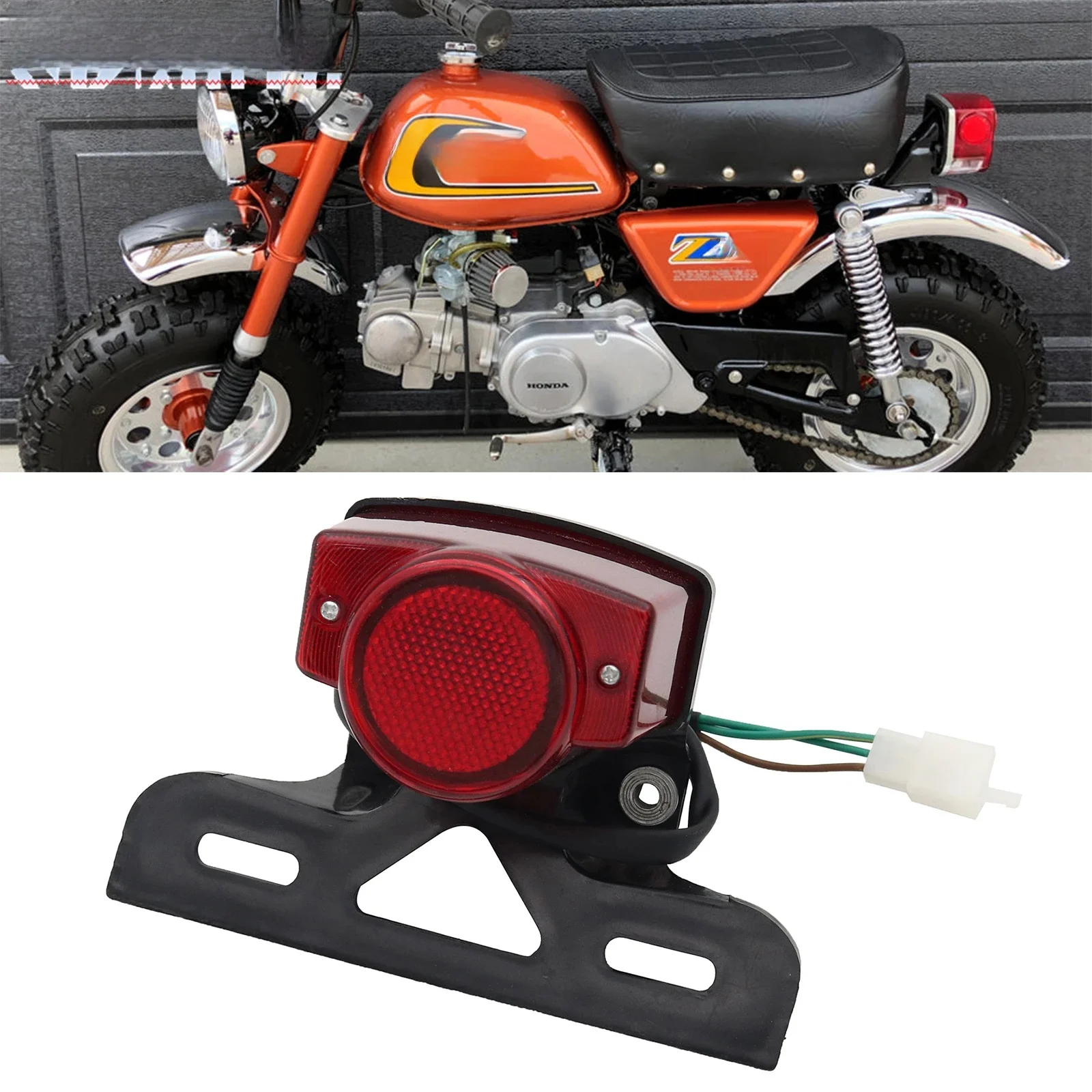 AliExpress Motorcycle ATV Red Rear Tail Light Lights Brake Stop Lamp License Plate Bracket For Honda Mini Monkey Z50 Z50JZ Z 50 KDF Bike