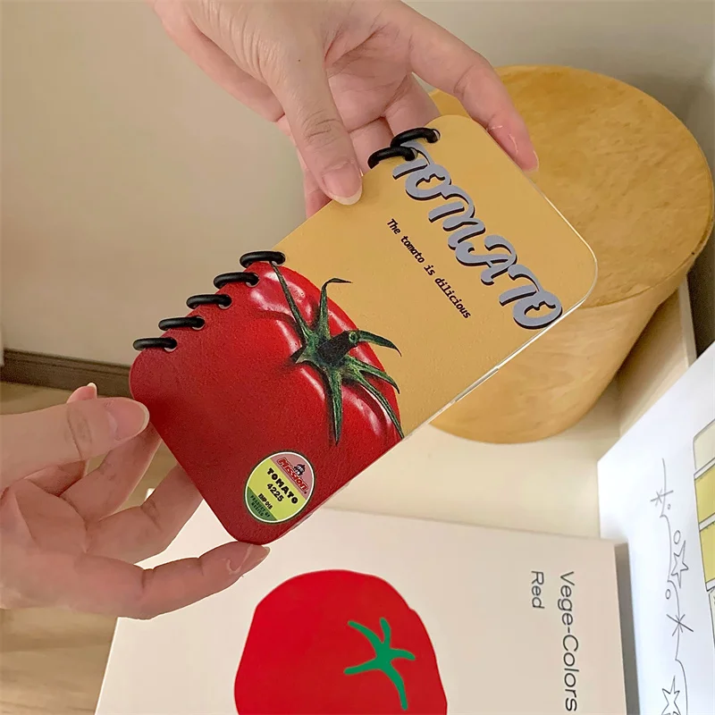 Funny Flip Coil Notebook Phone Case For iPhone 16 Pro 15 13 14 Pro Max Cover with Card Slot Cute Tomato Silicone Cases 15Pro Max