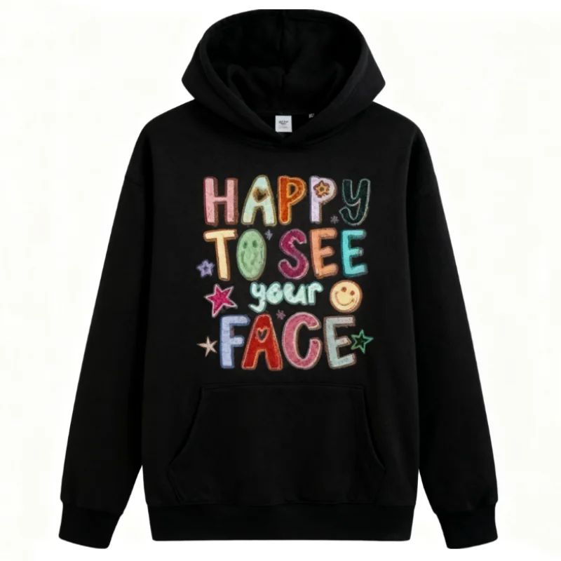 

Толстовка с капюшоном Comfort Colors Happy To See Your Face, нарисованная вручную, красочные каракули со звездами, грязный блеск, толстовка с капюшоном для мужчин или женщин