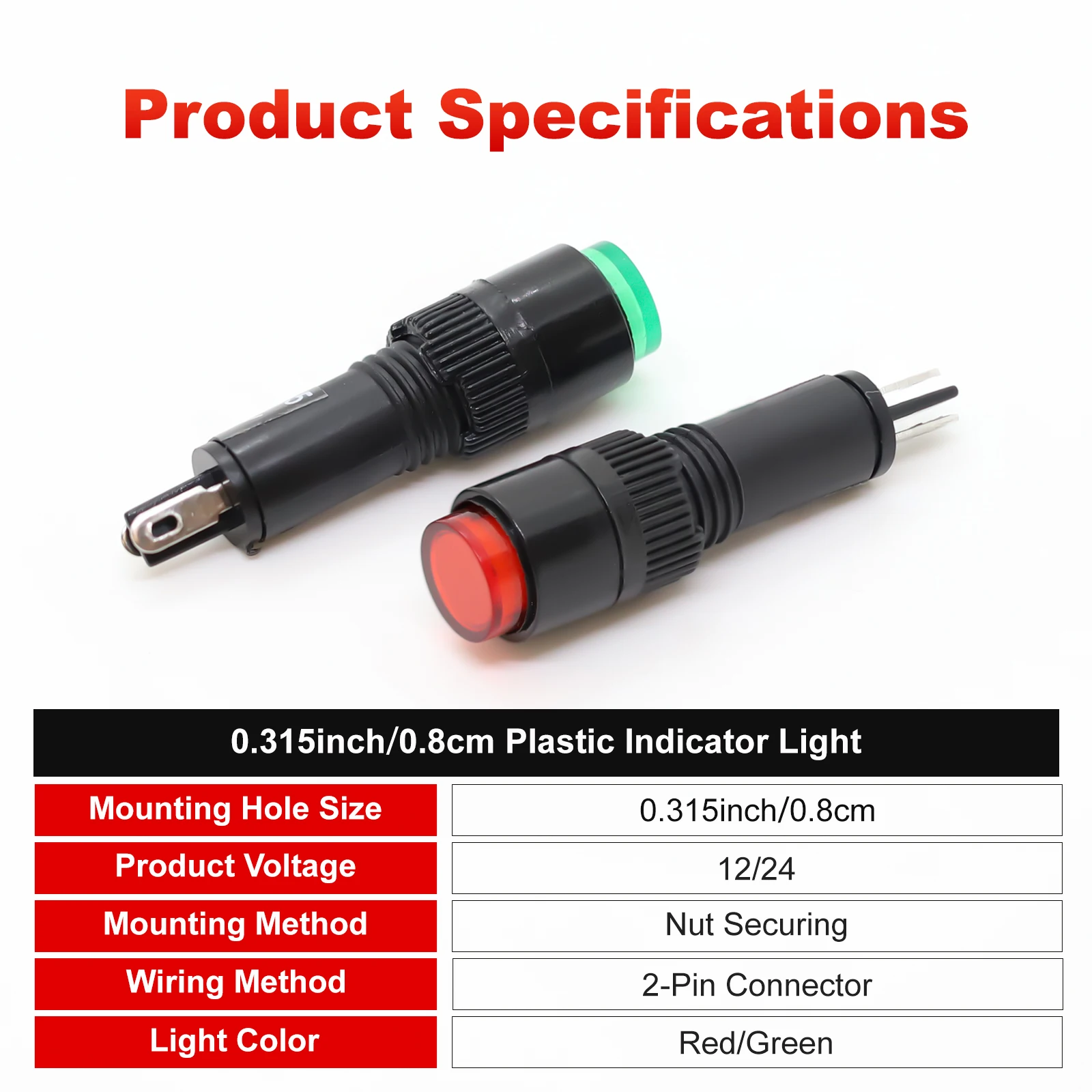 FILN 6pcs 8mm Indicator Lights 12V 24V Pilot Light Plastic Indicat Car Boat Panel Modification for Car Boat Panel Modification