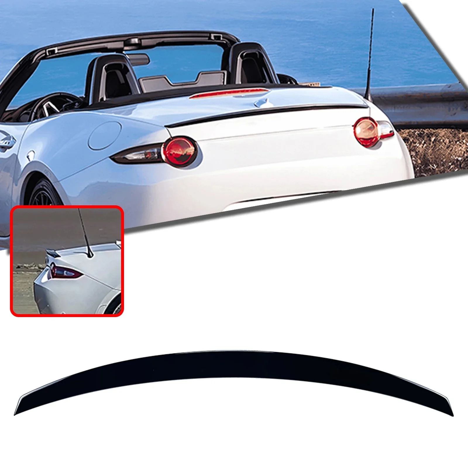 Achterklepspoilerlip voor Mazda MX-5 Miata MX5 ND 2016-2026 Cabriolet 2-deurs Carbon Fiber Look/Glans Zwart Splitter - afbeelding 2