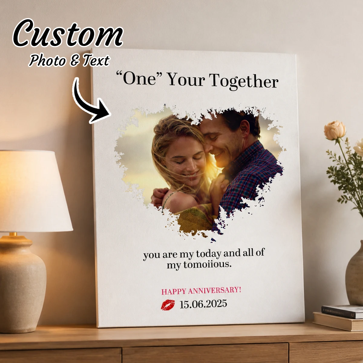 Custom Name/Date Photo Frame, Personalized Couples Picture Frame For Wall Hanging And Desktop Display.