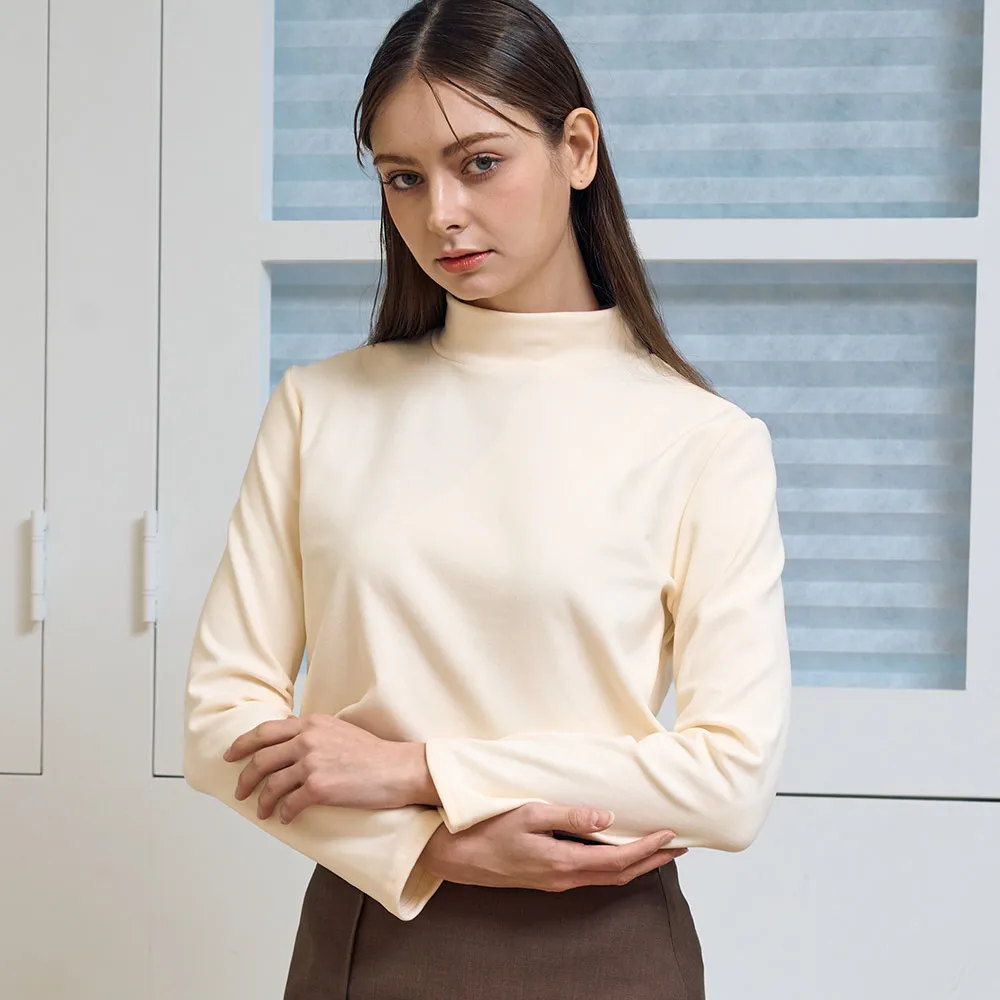 تي شيرت Paragona نسائي شتوي مبطن بالصوف القطبي ورقبة وهمية وأكمام طويلة