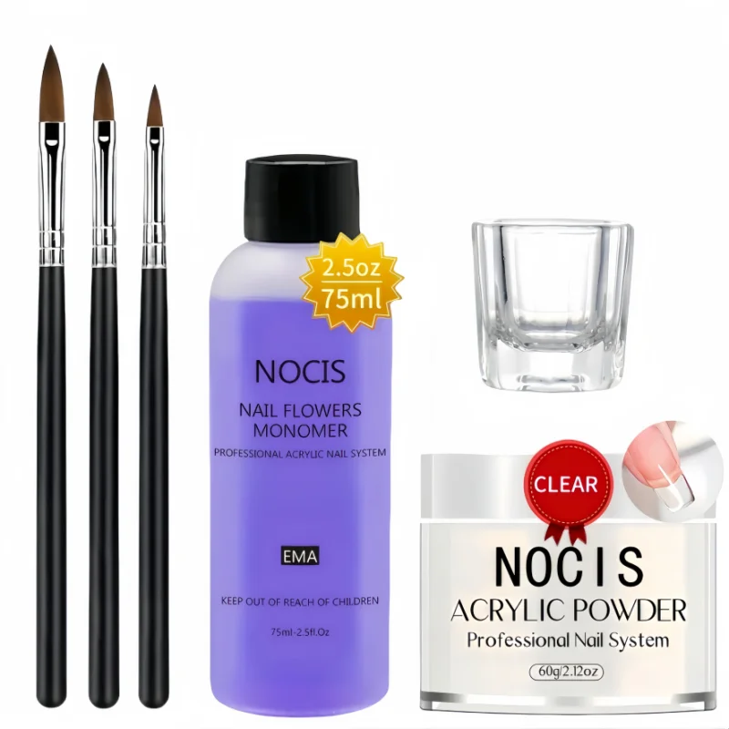 

Acrylic Powder Nail Kit: Pink Clear Acrylic Powder Set - Dark Pink Nails Gel Glue Polish with 60ml Liquid for Beginners Home DIY
