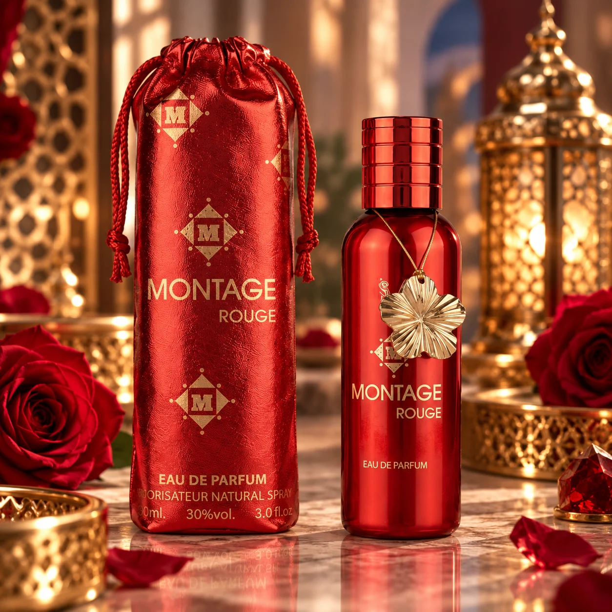 Parfum Montage Rouge pour femmes - Montage Brands - 100 ml - Parfum passionné et intense aux notes de baies rouges, de roses florales et d'une base boisée et caramelisée chaleureuse