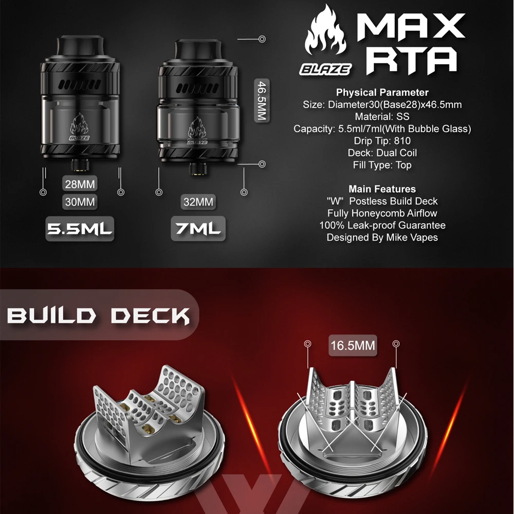 بخاخ إبداعات رأس الرعد الأصلية ، بليز ماكس RTA ، خزان لفائف مزدوجة ، سجائر إلكترونية ، 30 قطر ، من من من من ، إلى 7