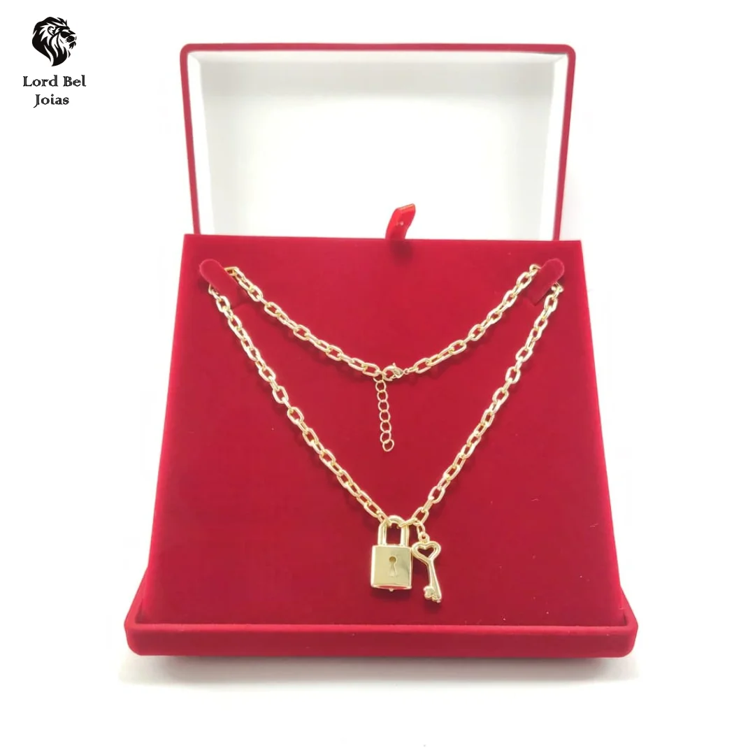 20-thousandth Gold Plated Padlock and Key Pendant Necklace Stendable Guarantee | 18K Gold Plated Jewelry with Double Layer