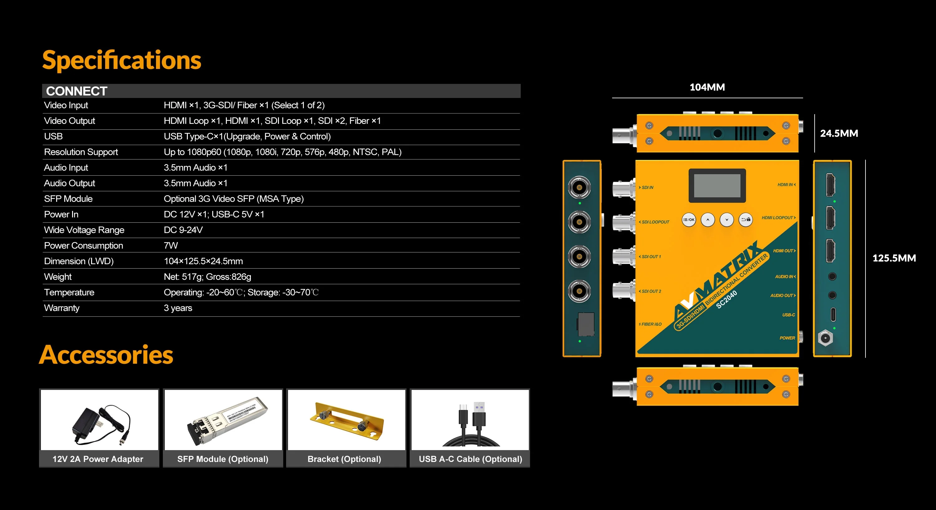 SC2040 SDI/HDMI-compatible Bidirectional Converter